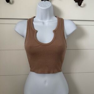 JLUXLABEL Brown Sleeveless Fitted Crop Tank Top, Women’s S